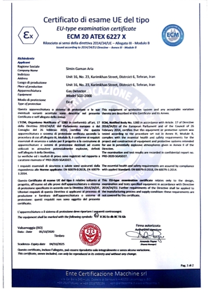 Explosion Proof Certificate of Gas Detectors